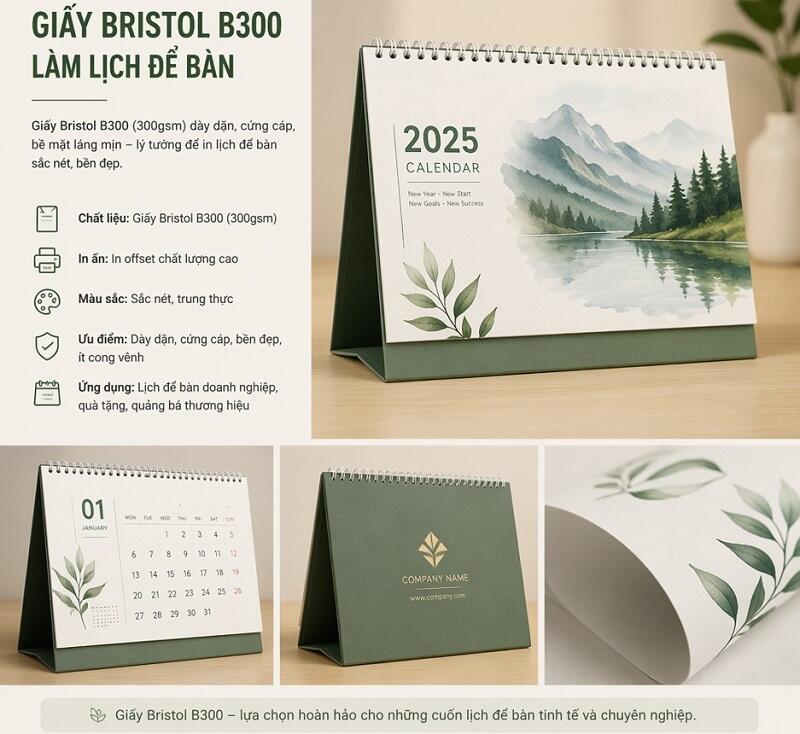 giấy bristol b300 làm lịch cứng cáp dễ dàng ghi chú
