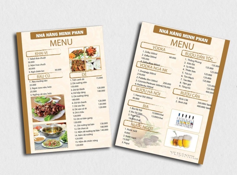 in menu số lượng ít