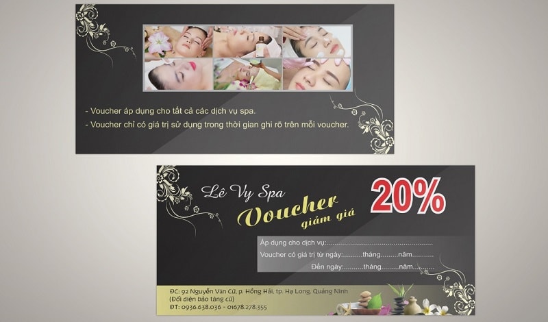 In voucher spa le vy được thiết kế trên ý tưởng màu đen huyền bí