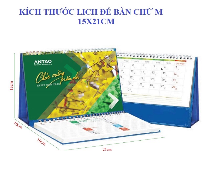 Những kích thước để in lịch để bàn chữ M theo yêu cầu