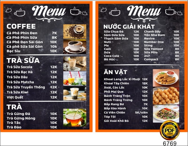 Mẫu in menu quán cafe chuẩn màu sắc hình ảnh có in tờ lẻ