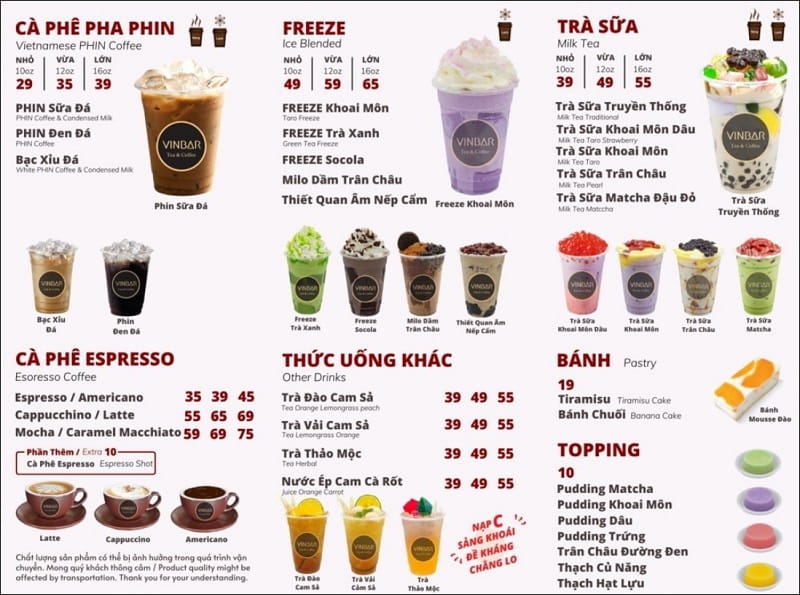 Mẫu in menu trà sữa thể hiện rõ hình ảnh màu sắc