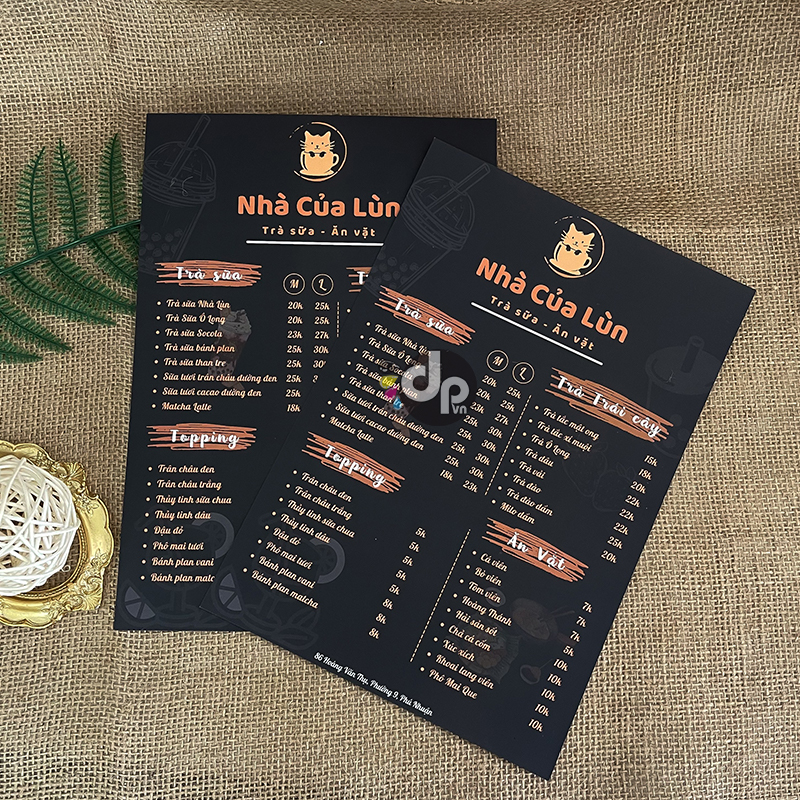 mẫu menu quán nước