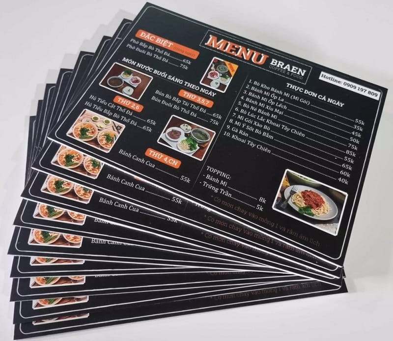 Mẫu menu bìa cứng couche bồi fomex nhìn rấy dày