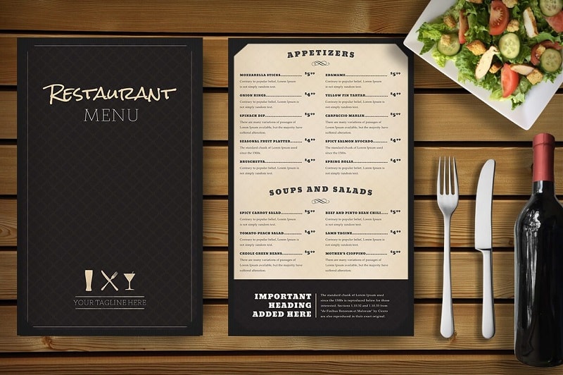 Những mẫu menu nhà hàng âu