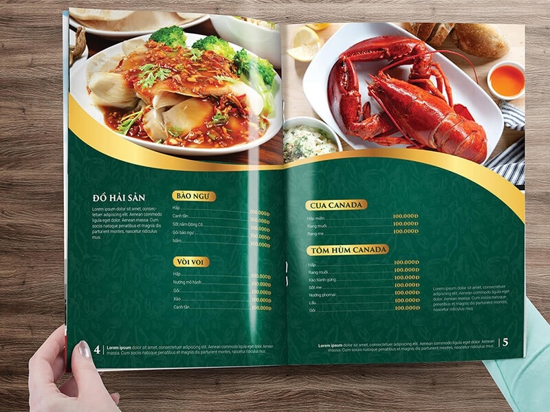 Những mẫu menu nhà hàng hải sản