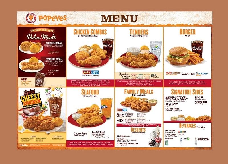 Những mẫu menu nhà hàng gà rán
