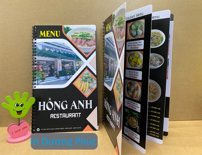 Mẫu menu nhựa pvc dẻo nhà hàng