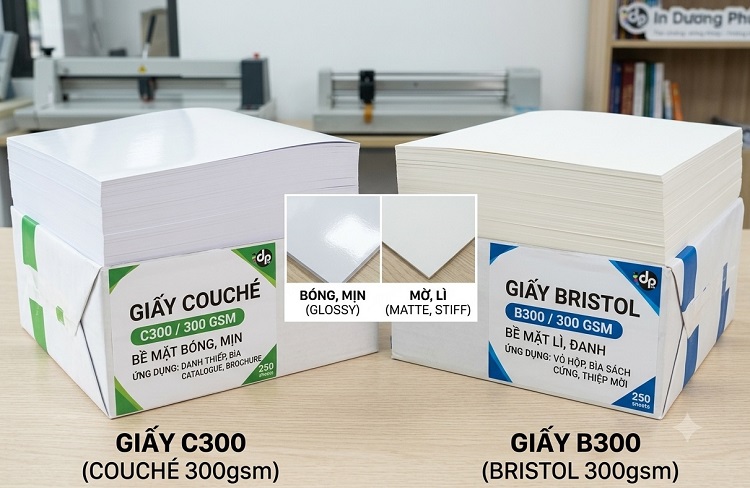 Bức ảnh so sánh định lượng giấy c300 và b300 để bạn có góc nhìn trực quan
